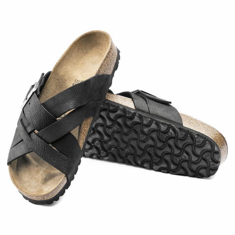 Birkenstock Lugano Oiled Læder Sandaler Herre Sort | DK 21KOR